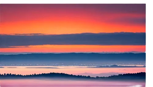 Dawn sky, panoramic view, vibrant orange hues, soft pink clouds, subtle mist, warm lighting, 3/4 composition, shallow depth of field, cinematic atmosphere, serene mood, gentle gradient colors.,sammami