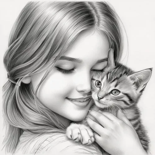 drawing cat,cat lovers,cute cartoon image,pencil drawings,pencil drawing,cute cat,tenderness,romantic portrait,tabby cat,cat line art,charcoal pencil,kitten,girl drawing,cat love,pet,cat cartoon,cat image,cat drawings,pencil art,my beloved cat,Illustration,Black and White,Black and White 30