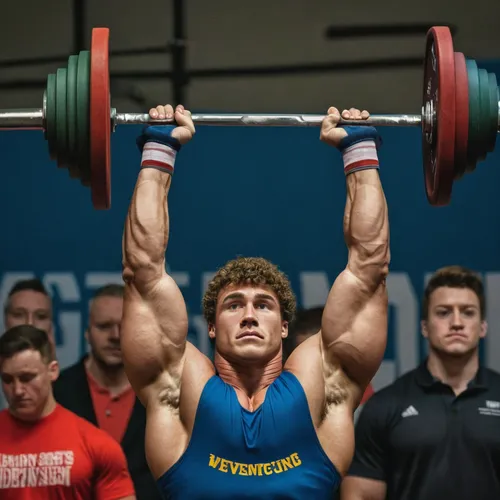 A muscular guy shows off his strength at a weightlifting competition.,danila bagrov,powerlifting,overhead press,weightlifter,weightlifting,weight plates,weight lifter,buy crazy bulk,to lift,strength a