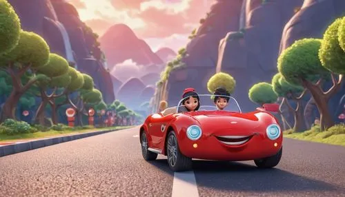 autopia,open road,roadsters,radiator springs racers,joyride,cartoon car,carpooling,share the road,the road,racing road,alpine drive,forest road,carpool,ferrar,children's car,convertibles,roads,long road,zipcar,getaway,Unique,3D,3D Character