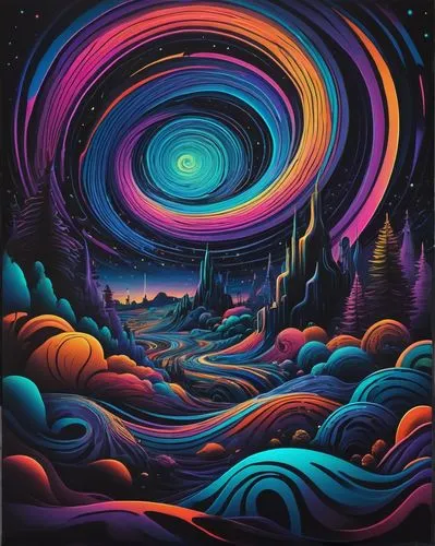 bisco,colorful spiral,kaleidoscape,dmt,space art,vortex,kaleidoscope art,zooropa,aurora borealis,the northern lights,psychedelic,swirled,ayahuasca,swirly,northern lights,psychedelia,intergalactic,nothern lights,aurora colors,woodring,Illustration,Paper based,Paper Based 18