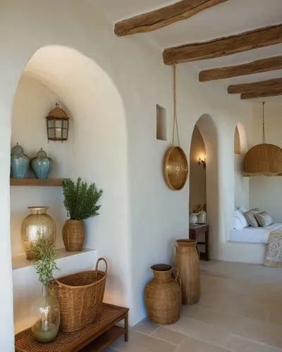 a house with some very nice vases in it,masseria,trullo,provencal life,palmilla,trulli,interior decor,Photography,General,Realistic