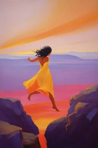 Passion Sexy Painting ,Naked Woman  Abstract Body Art Oil Painting,woman in long yellow dress flying over mountains,leap for joy,little girl in wind,flying girl,dubbeldam,leap,exhilaration,levinthal,m