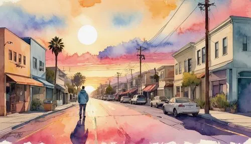 watercolor background,fruitvale,cloudstreet,watercolors,watercolor shops,silverlake,Illustration,Paper based,Paper Based 25