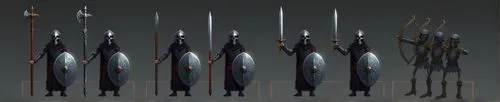 Miniature of fantasy darkness warrior soldier and Dark knight ,a line up of armor for the characters,polearms,longbows,tribal arrows,tridents,longbowmen,inward arrows,halberds,oryxes,decorative arrows