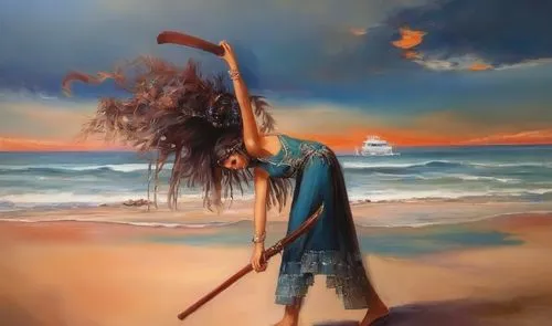 scythe,man at the sea,girl on the dune,fisherman,beach umbrella,beach landscape,the wind from the sea,wind warrior,sea god,warrior woman,man with umbrella,el mar,kitesurfer,woman hanging clothes,god of the sea,the beach pearl,beach background,the wanderer,torch-bearer,yi sun sin,Illustration,Paper based,Paper Based 04