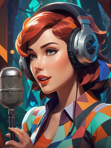 transistor,announcer,transistor checking,singer,game illustration,rosa ' amber cover,portrait background,mic,kosmea,jazz singer,vector illustration,nami,music background,microphone,vocal,electric megaphone,retro girl,custom portrait,retro music,cg artwork,Art,Artistic Painting,Artistic Painting 45