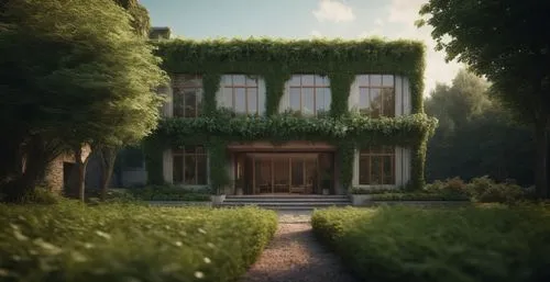 forest house,green garden,dreamhouse,house in the forest,maison,garden elevation,Photography,General,Cinematic