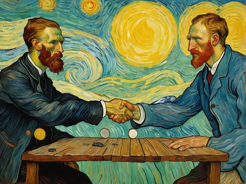 vincent van gough,vincent van gogh,wright brothers,exchange of ideas,handshaking,arm wrestling,capital cities,shake hands,shaking hands,agreement,shake hand,handshake,theoretician physician,post impressionism,connectedness,collaboration,community connection,handshake icon,hand shake,post impressionist,Art,Artistic Painting,Artistic Painting 03