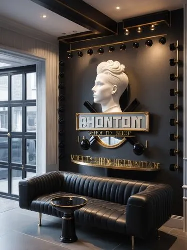 A hairstyling shop with traditional British style design
interior in black and white tones,the large room is very elegant and clean,biotherm,brunetti,bonnart,bechstein,richemont,blancpain,Photography,