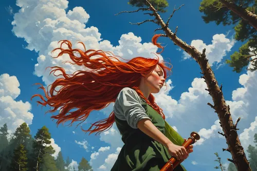 girl with tree,red-haired,merida,little girl in wind,treeing feist,woman playing,woman playing violin,redheads,fantasy portrait,rusalka,world digital painting,rapunzel,arborist,fantasy picture,dryad,arête,digital painting,girl lying on the grass,fantasy art,forest clover,Conceptual Art,Fantasy,Fantasy 15