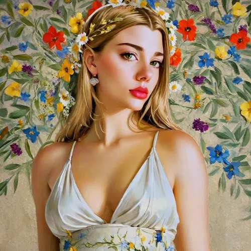 girl in flowers,magnolia,physalis,beautiful girl with flowers,girl in a wreath,fantasy portrait,still physalis life,wreath of flowers,floral,oil painting on canvas,aphrodite,flower fairy,blonde woman,flower girl,boho art,flora,floral wreath,golden flowers,oil painting,retro flowers