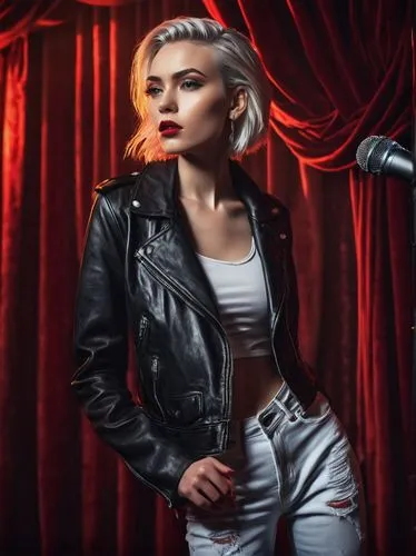 leather jacket,mariza,rexha,portrait background,pleather,miley,scarlett,leather,wallis day,giulietta,femme fatale,lynn,harley,alexakis,perrie,jeans background,denim background,derivable,red background,blonska,Illustration,Abstract Fantasy,Abstract Fantasy 21