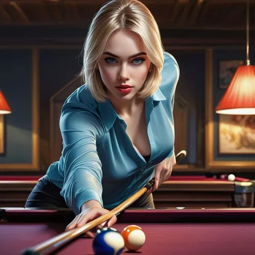 pool player,billiards,billiard,english billiards,bar billiards,billiard table,nine-ball,pocket billiards,billiard ball,blonde woman,billiard room,snooker,game illustration,the blonde in the river,cue stick,carom billiards,eight-ball,femme fatale,poker set,woman playing,Illustration,Paper based,Paper Based 02