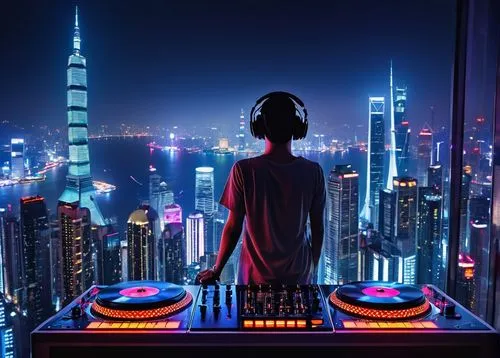 dj,shanghai,djn,chongqing,electronica,edm,avicii,djj,muzik,zhu,electronic music,djs,above the city,music background,guangzhou,atrak,music is life,ddj,owsla,cityscape,Illustration,Realistic Fantasy,Realistic Fantasy 10