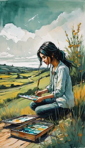 woman playing,girl studying,itinerant musician,painter,painting,painting technique,italian painter,meticulous painting,girl picking flowers,art painting,woman playing violin,woman at the well,girl drawing,girl with bread-and-butter,dulcimer,musician,watercolor painting,oil painting,artist,photo painting,Illustration,Realistic Fantasy,Realistic Fantasy 23