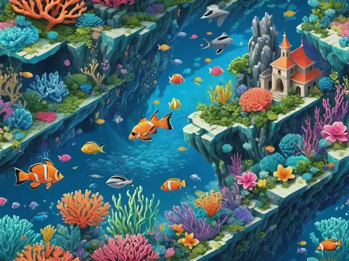 coral reef,underwater background,underwater landscape,aquarium,coral reefs,underwater oasis,underwater playground,under the sea,school of fish,coral fish,ocean floor,coral reef fish,aquarium inhabitants,deep coral,ocean underwater,long reef,underwater world,fishes,ocean paradise,mermaid background,Unique,3D,Isometric