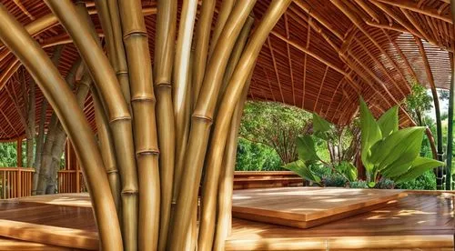 Bamboo Structured Gazebo with Natural Lighting. Realistic Krishna Statue with Bamboo Background. Stone floor,bamboo curtain,bamboo plants,eco hotel,hawaii bamboo,bamboo forest,bamboo,bamboo frame,wood