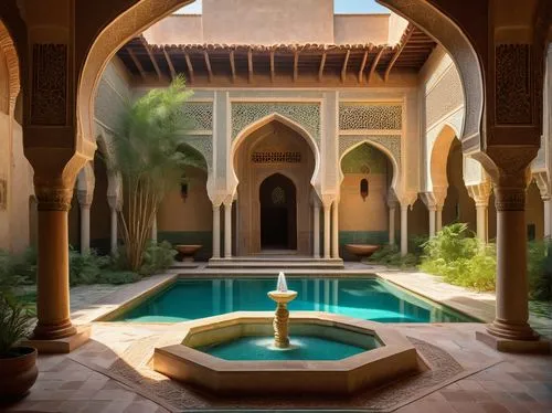 riad,persian architecture,la kasbah,marrakesh,alcazar of seville,iranian architecture,moroccan pattern,inside courtyard,kasbah,morocco,kashan,amanresorts,marrakech,alhambra,marocco,yazd,courtyard,dorne,marocchi,maroc,Art,Classical Oil Painting,Classical Oil Painting 11