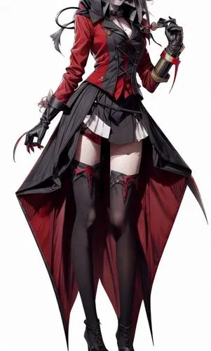 Una chica joven gótica vampira, sexy, vestido de rojo y negro, ojos amarillos dorado, falda corta, chica mágica, anime, terror ,wareru,peko,senaki,hoketsu,carmilla,nero,himiko,pitkamaki,achkoi,vampire