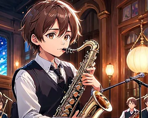 saxman,saxophone,saxophone playing man,Anime,Anime,Traditional