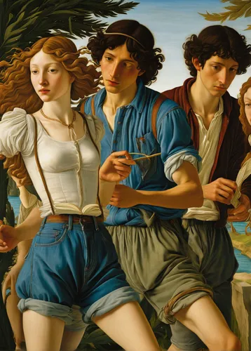 botticelli,apollo and the muses,adam and eve,foursome (golf),la nascita di venere,the three graces,david bates,young couple,mahogany family,renaissance,italian painter,barberini,school of athens,meticulous painting,classical antiquity,bougereau,spring equinox,secret garden of venus,kunsthistorisches museum,lampides,Art,Classical Oil Painting,Classical Oil Painting 43