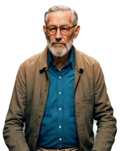 Old man, wrinkles, grey hair, thick beard, glasses, worn-out clothes, wooden cane, sitting, nostalgic expression, soft lighting, warm color tone, shallow depth of field, cinematic composition, close-u