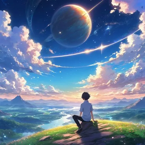 cielo,dream world,sky,star sky,dreamscape,violet evergarden,starry sky,moon and star background,planetaria,horizons,horizon,night sky,beautiful wallpaper,the horizon,earth,heavenward,earthlike,universe,skywatch,the night sky,Illustration,Realistic Fantasy,Realistic Fantasy 01