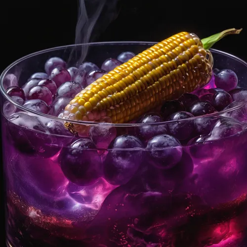 Liquid nitrogen, corn in jello, hunny, grape juice in black light,wine cocktail,raspberry cocktail,fruitcocktail,cocktail garnish,cocktail,colada morada,cosmopolitan,purple,sangria,bacardi cocktail,co