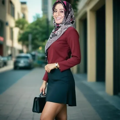 short and petite hijabi woman, wearing business attire, mini skirt,hijaber,hijab,iranian,jordanian,muslim woman,arab,islamic girl,abaya,muslima,women clothes,bussiness woman,naqareh,basbousa,women fas