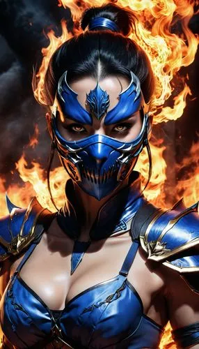 blue demon,fire background,blue enchantress,female warrior,mystique,blue snake,fire siren,fire devil,ffp2 mask,warrior woman,hot metal,fire angel,firedancer,fire eyes,iron mask hero,masquerade,evil woman,darth talon,fire artist,fire master,Photography,General,Realistic