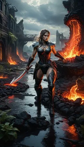 fire background,female warrior,cirta,ciri,liora,sandahl,kitana,elona,firedancer,yavana,flame robin,neverwinter,mercenaria,firelands,dahari,pyromaniac,surana,korana,warrior woman,aegon,Illustration,Realistic Fantasy,Realistic Fantasy 17