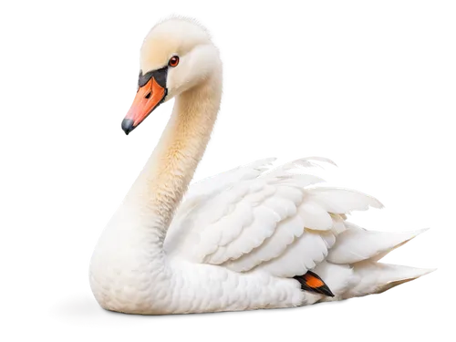 White swan, solo, adult, elegant posture, feathers fluffed, long neck, orange beak, bright eyes, soft lighting, shallow depth of field, warm color tone, 3/4 composition, gentle morning light, peaceful