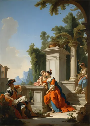 apollo and the muses,school of athens,bougereau,classical antiquity,the death of socrates,children studying,thymelicus,apollo hylates,orange robes,neoclassical,robert duncanson,apollo,barberini,2nd century,rococo,la nascita di venere,woman at the well,partiture,artemisia,samaritan,Art,Classical Oil Painting,Classical Oil Painting 40