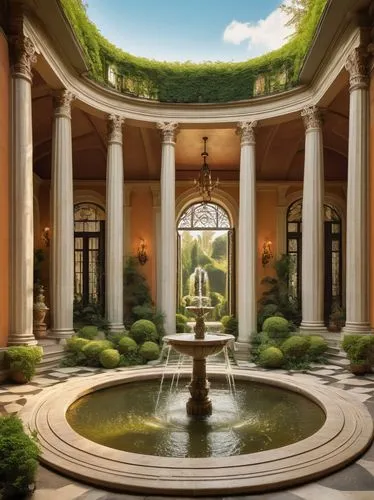 secret garden of venus,palladianism,orangerie,jardiniere,luxury bathroom,rosecliff,highgrove,neoclassical,luxury property,palatial,cochere,holburne,marble palace,ritzau,gardens,philbrook,neoclassicist,water palace,rivendell,pergola,Art,Classical Oil Painting,Classical Oil Painting 41