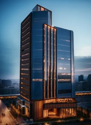 high definition,a tall, modern building is shown at night,rotana,atyrau,sandton,mgimo,potawatomi,ecobank,Photography,General,Cinematic