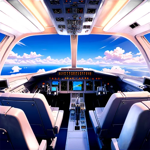 spaceship interior,ufo interior,pilotwings,flightdeck,airplane,stratocruiser,gulfstreams,piloting,landplane,the interior of the cockpit,cockpits,airspaces,skystream,piloty,skyboxes,stratosphere,cockpit,skyjacking,galaxy express,skyvan,Illustration,Japanese style,Japanese Style 03