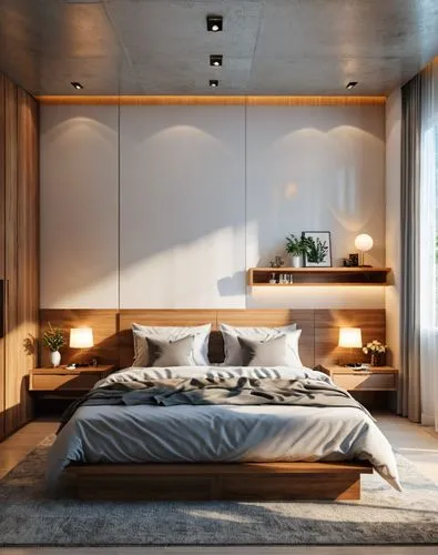 there is a large bed and window in this bedroom,headboards,headboard,japanese-style room,sleeping room,modern room,bedroom,Photography,General,Realistic