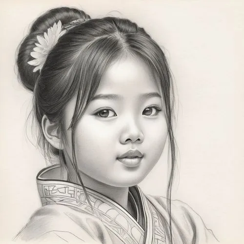 chuseok,mongolian girl,hanbok,zhiyuan,girl portrait,oriental girl,Illustration,Black and White,Black and White 30