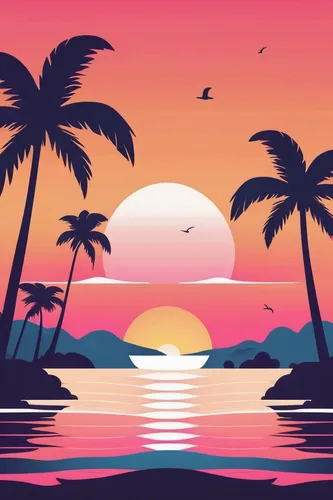 palm tree vector,tropics,coast sunset,honolulu,tropical sea,tropical beach,tropical island,dream beach,acapulco,sunset beach,ocean paradise,sub-tropical,retro background,pacific,tropical house,pink beach,tahiti,ocean,summer background,background vector,Unique,Paper Cuts,Paper Cuts 05