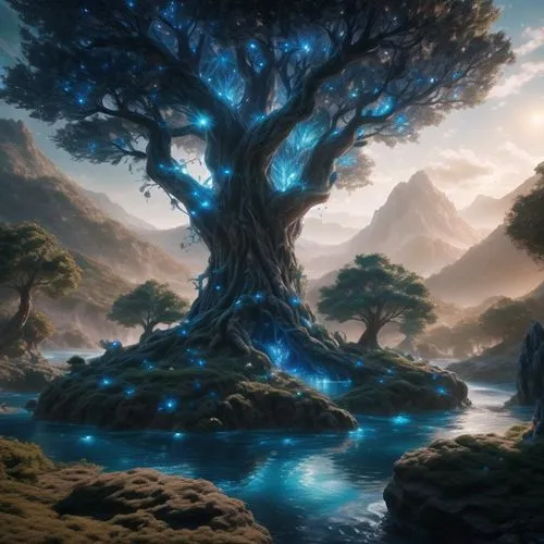 fantasy landscape,magic tree,tree of life,dragon tree,fantasy picture,elven forest,the japanese tree,cartoon video game background,celtic tree,ori-pei,sacred fig,druid grove,full hd wallpaper,world digital painting,landscape background,flourishing tree,tree grove,3d fantasy,the roots of trees,isolated tree