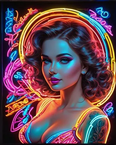 neon body painting,neon makeup,neon sign,neon light,neon lights,neon,colorful foil background,retro girl,retro woman,neon candies,neon colors,colorful background,cool pop art,neon coffee,fluor,neons,dayglo,pop art style,blacklight,black light,Illustration,Abstract Fantasy,Abstract Fantasy 23