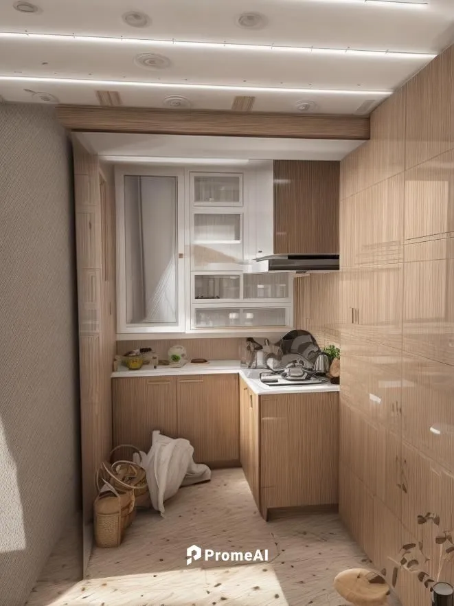 现代中式厨房的烹饪区，以白色为主，点缀原木色,kitchen design,modern kitchen interior,under-cabinet lighting,modern kitchen,kitchen interior,kitchen cabinet,modern minimalist kitchen,kitchenette,cupboard,cabinetry,kitchen,bi