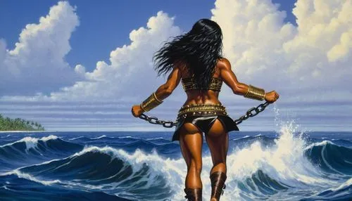 polynesian girl,amphitrite,hinemoa,themyscira,warrior woman,vishwamitra,Illustration,American Style,American Style 07