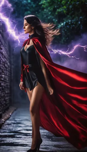 super heroine,scarlet witch,super woman,superhero background,fantasy woman,caped,wonderwoman,red super hero,divine healing energy,digital compositing,photoshop manipulation,red cape,wonder woman city,