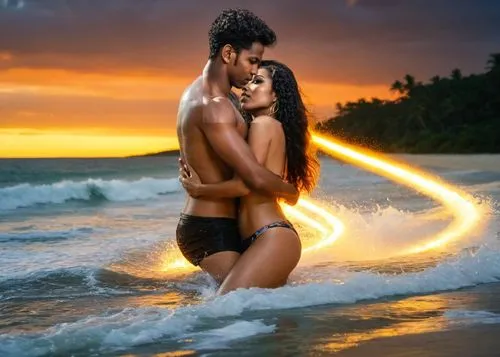 fusion photography,loving couple sunrise,photoshop manipulation,lightpainting,light painting,splash photography