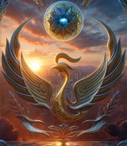 mirror of souls,goldmoon,fantasy art,constellation swan,sun moon,firebird,Realistic,Movie,Lost City