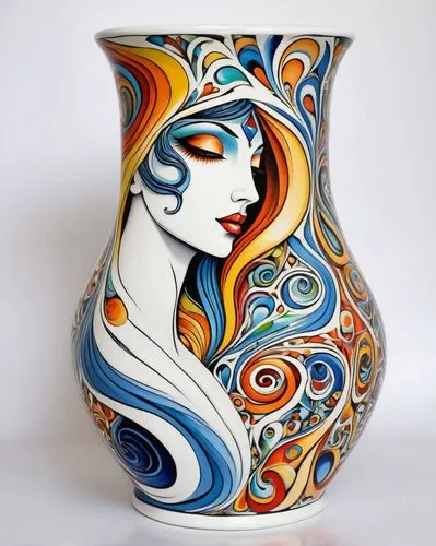 glass painting,art deco woman,vase,amphora,earthenware,art nouveau design,decorative art,stoneware,decorative figure,flower vase,art nouveau,boho art,glass vase,body painting,enamelled,bodypainting,mosaic glass,vases,glasswares,mosaic tealight,Illustration,Realistic Fantasy,Realistic Fantasy 39