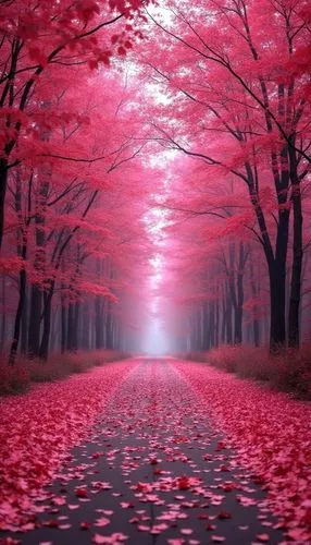 pink october,red tree,autumn forest,autumn cherry blossoms,red leaves,autumn background,Photography,General,Realistic