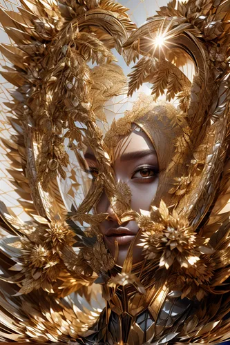 golden mask,feather headdress,golden wreath,gold mask,masquerade,venetian mask,laurel wreath,gold leaf,gold foil art,feathers,plumage,headdress,foil and gold,golden crown,baroque angel,beak feathers,gold foil,gold paint stroke,the carnival of venice,swan feather
